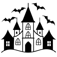 Nighttime Halloween Castle in the Woods with a Fantasy Design