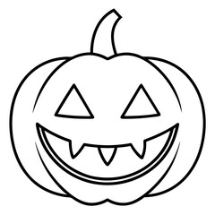Grinning jack o lantern with vampire teeth line art vector illustration