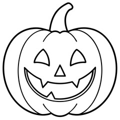 Grinning jack o lantern with vampire teeth line art vector illustration