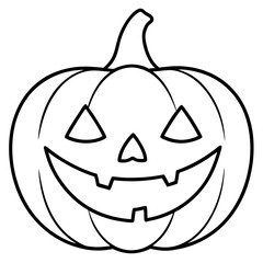 Grinning jack o lantern with vampire teeth line art vector illustration