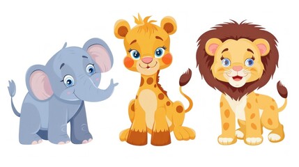 Obraz premium Safari baby animals like elephants and lions in the wild.