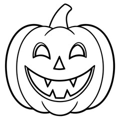 Grinning jack o lantern with vampire teeth line art vector illustration