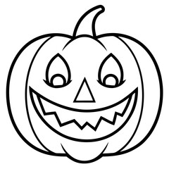 Grinning jack o lantern with vampire teeth line art vector illustration