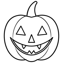 Grinning jack o lantern with vampire teeth line art vector illustration