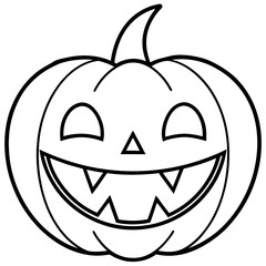 Grinning jack o lantern with vampire teeth line art vector illustration