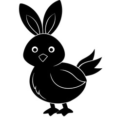 Baby chick wearing bunny ear silhouette vector illustration