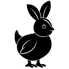 Baby chick wearing bunny ear silhouette vector illustration