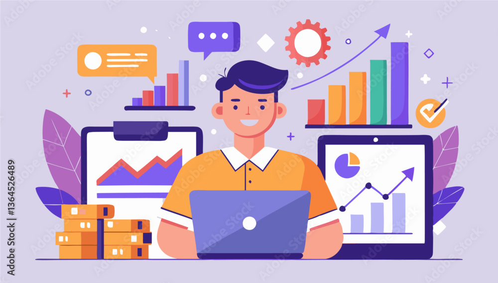 Poster tech-savvy analyst at work: a modern graphic showcasing a business analyst immersed in their work, s
