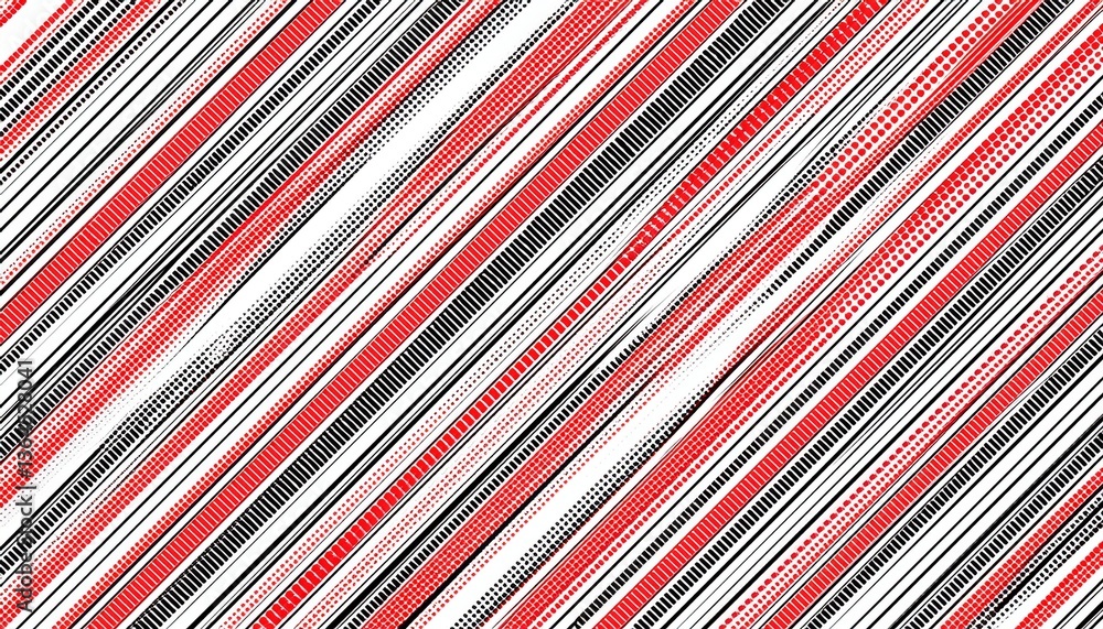 Poster abstract modern red, black dots pattern with lines diagonally on white background. generated image