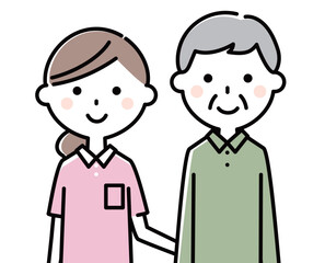 高齢者と介護スタッフ