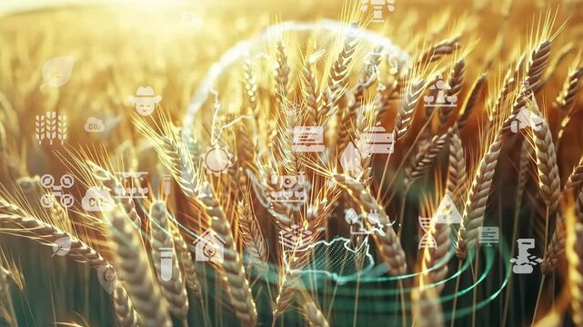Smart digital agriculture technology by futuristic sensor data collection management by artificial intelligence to control quality of crop growth and harvest. Computer aided plantation grow concept.