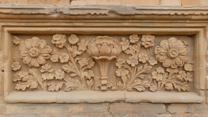 Light Brown Stone Relief Carving with Floral Motif