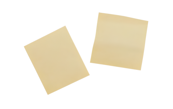 Two yellow sticky notes, isolated on a transparent background 