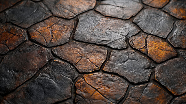 close up view of rough, textured surface resembling cracked earth, showcasing earthy tones and organic patterns that evoke sense of nature and ruggedness