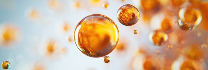 close up macro view of oil droplets with golden shades