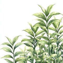 Fototapeta premium Lush Green Foliage Watercolor Painting of Ginger Plants Against a Bright White Background Captu Nature's Beauty and Vibrancy in Art Form