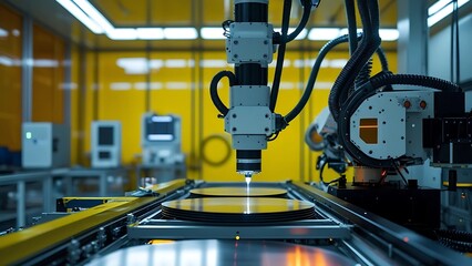Semiconductor Manufacturing 8K Macro of Ultra-Thin Wafer Gripping (Glowing UV Light)
