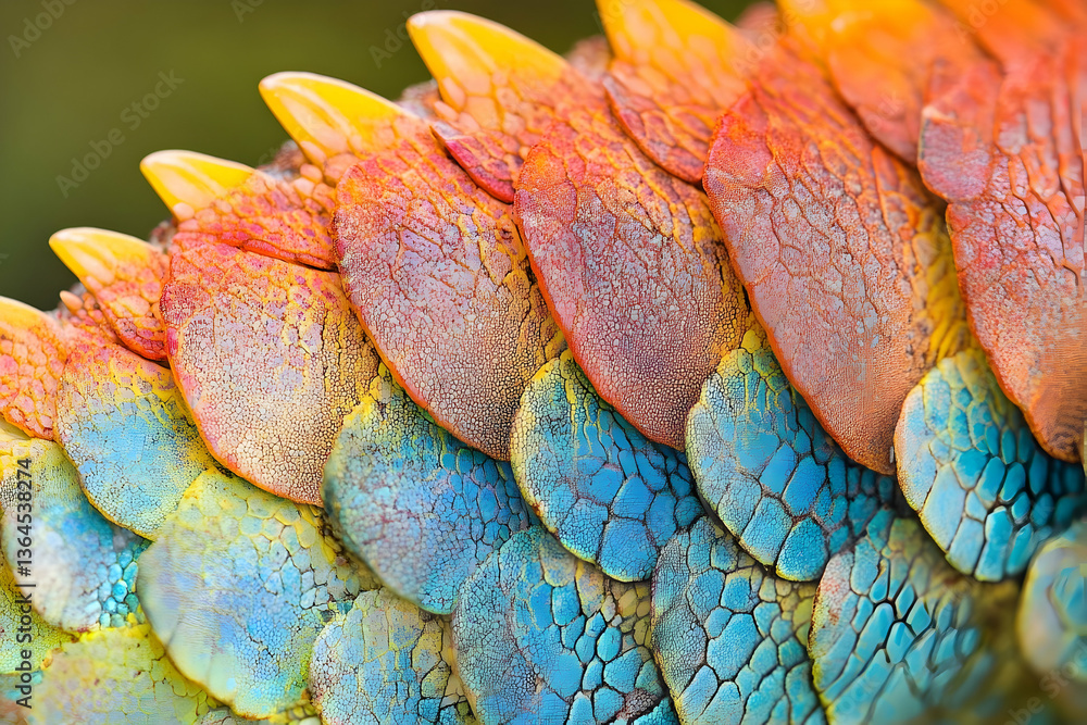 Poster close-up of colorful lizard scales showcasing vibrant gradients and intricate textures