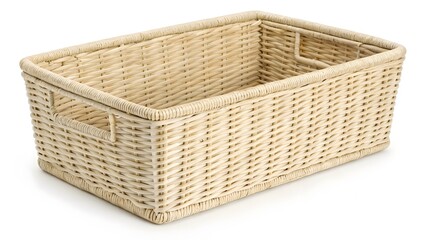 Handwoven Rattan Basket with a Minimalist Design, Isolated on a White Background, ideal for boho and minimalist home decor, Clean and Modern Natural Home Decor Stock Image