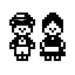 A boy and a girl stand in national costumes. Vector