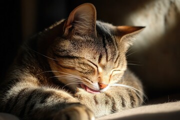 A close-up shot of a cat resting peacefully on a couch