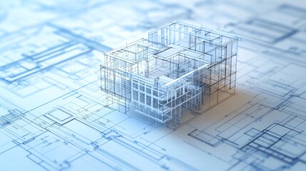 Construction Concept. Blueprint, level and rulers. 3d