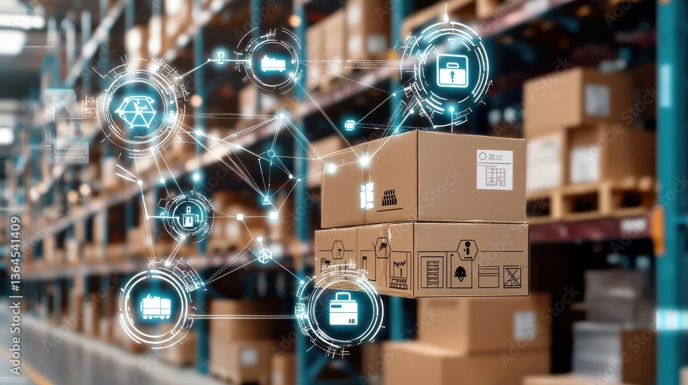 Aufkleber advanced warehouse management system with interconnected technology streamlining logistics enhancing
