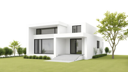 3D render of a minimalistic house design isolated on a white background