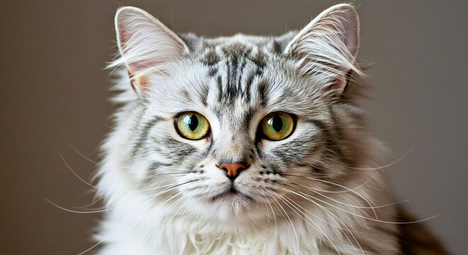 A Close-up Portrait of a Pixie-Bob (Longhair) Cat, Focusing on Its Striking Facial Features_