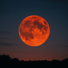 Photorealistic Blood Moon Rising Low on the Horizon at Night