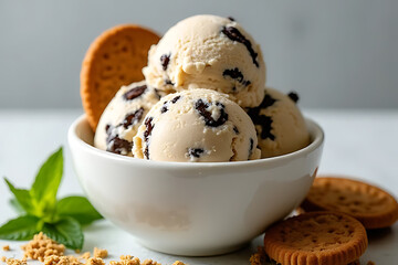 Delightful ice cream scoops kitchen table food photography bright environment close-up view