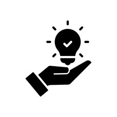 black hand holding bright light bulb. metaphor of did you know, imagination, human intelligence or education. flat simple style trendy modern graphic art