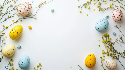 Easter Frame with Colorful Eggs and Spring Greenery 