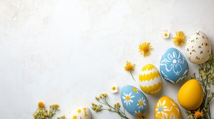 Easter Frame with Colorful Eggs and Spring Greenery 