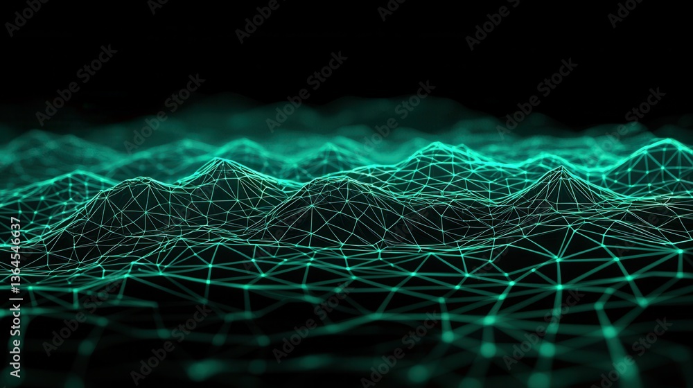 Poster glowing futuristic wireframe landscape with dynamic energy waves and geometric patterns abstract dig