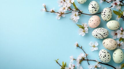Easter Frame with Colorful Eggs and Spring Greenery 