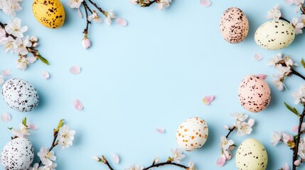 Easter Frame with Colorful Eggs and Spring Greenery 