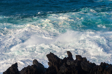 Big powerful storm waves in Porto Moniz, on the Madeira Atlantic coastline