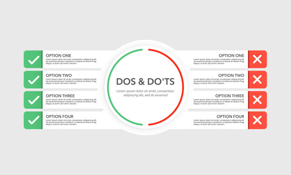 Infographic design template compare 4 options do or don't for business. Business presentation, Strategy and Planning, Vector Illustration.