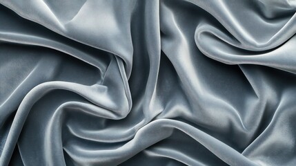 Fototapeta premium A velvet fabric background in smoky gray with soft, rolling folds, catching the light in a sleek and modern way.