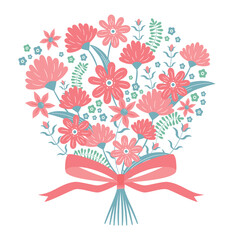 母の日に贈る手書きイラスト：カラフルでかわいいカーネーションのブーケと花束の真四角アート_白背景バナー