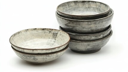 Stacked Ceramic Bowls with Unique Glaze and Textured Finish