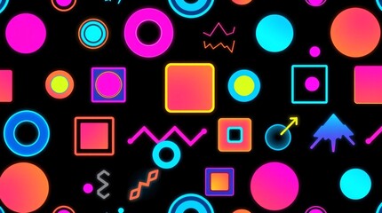 Dynamic Geometric Delight- Neon Shapes on a Dark Canvas