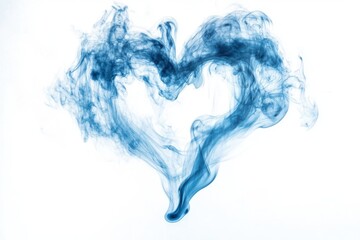 Blue smoke heart shape isolated on white background