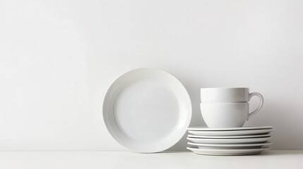Clean White Tableware Arrangement on Minimalist Kitchen Surface