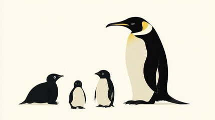 Obraz premium Emperor Penguin Family Antarctica Wildlife Illustration. (2)