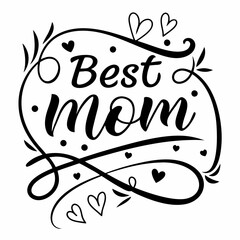 Elegant Best Mom Calligraphy Design with Hearts and Flourishes