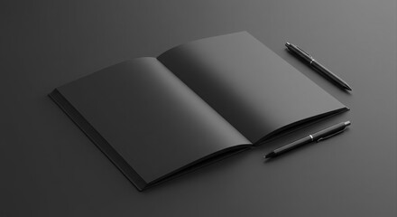 Black notebook and pens, ready for branding
