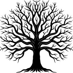 Obraz premium A black silhouette of a large, leafless tree with intricate