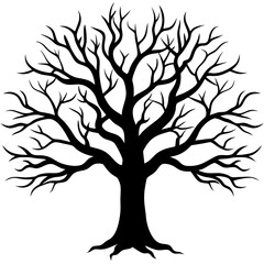 Obraz premium A black silhouette of a large, leafless tree with intricate